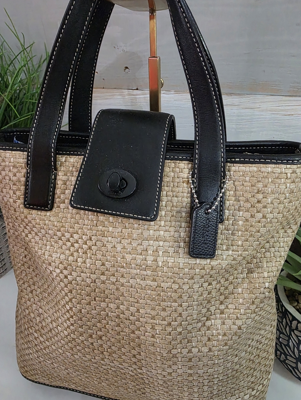 Coach Black and Tan Woven Tote Bag & Coach Scarf - Picture 13 of 15